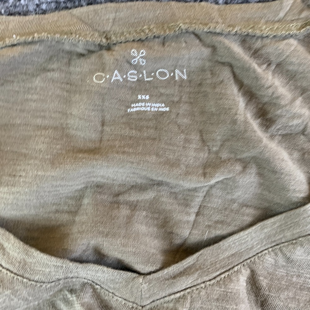 Caslon T-Shirt Dress Womens 2XS Khaki Cotton Ruched V-Neck Short Sleeve Casual - Picture 4 of 8